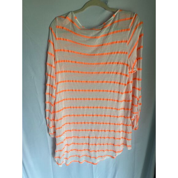 Splendid Neon Orange Striped Sheer Long Sleeve Top - Size L - Picture 2 of 4